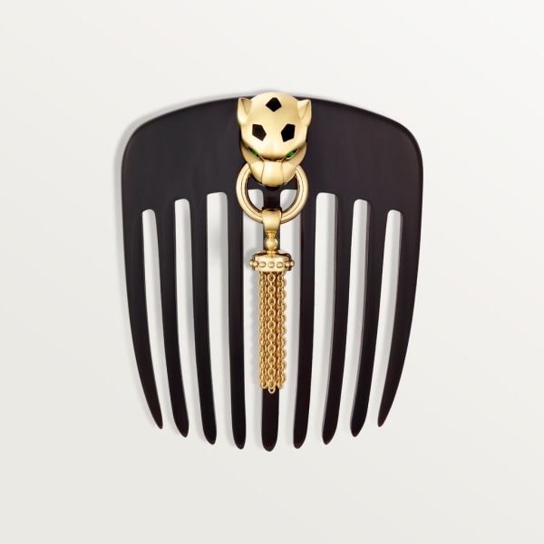 La Panthère ornament hairbrush Yellow gold, tsavorite, black lacquer, buffalo horn