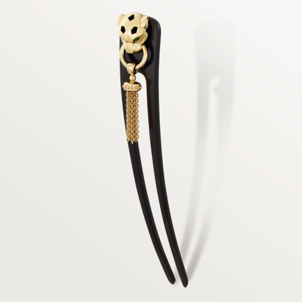 La Panthère hair pick Yellow gold, tsavorite, black lacquer, buffalo horn
