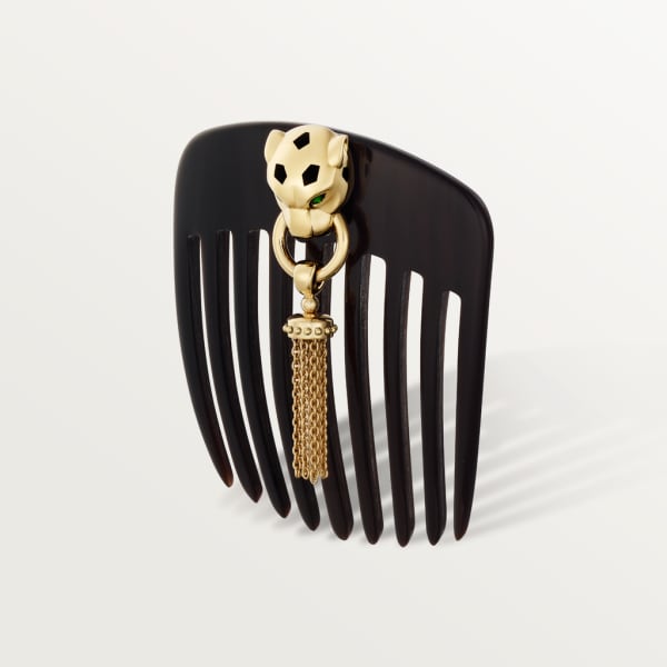 La Panthère ornament hairbrush Yellow gold, tsavorite, black lacquer, buffalo horn