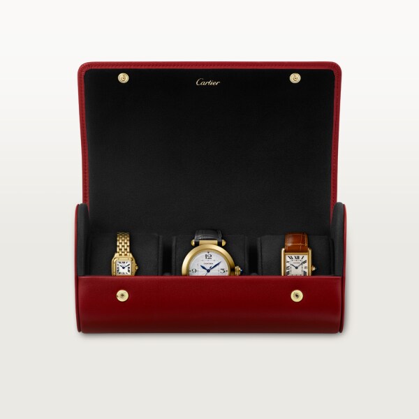 Diabolo de Cartier 3枚腕表旅行收纳盒 红色小牛皮