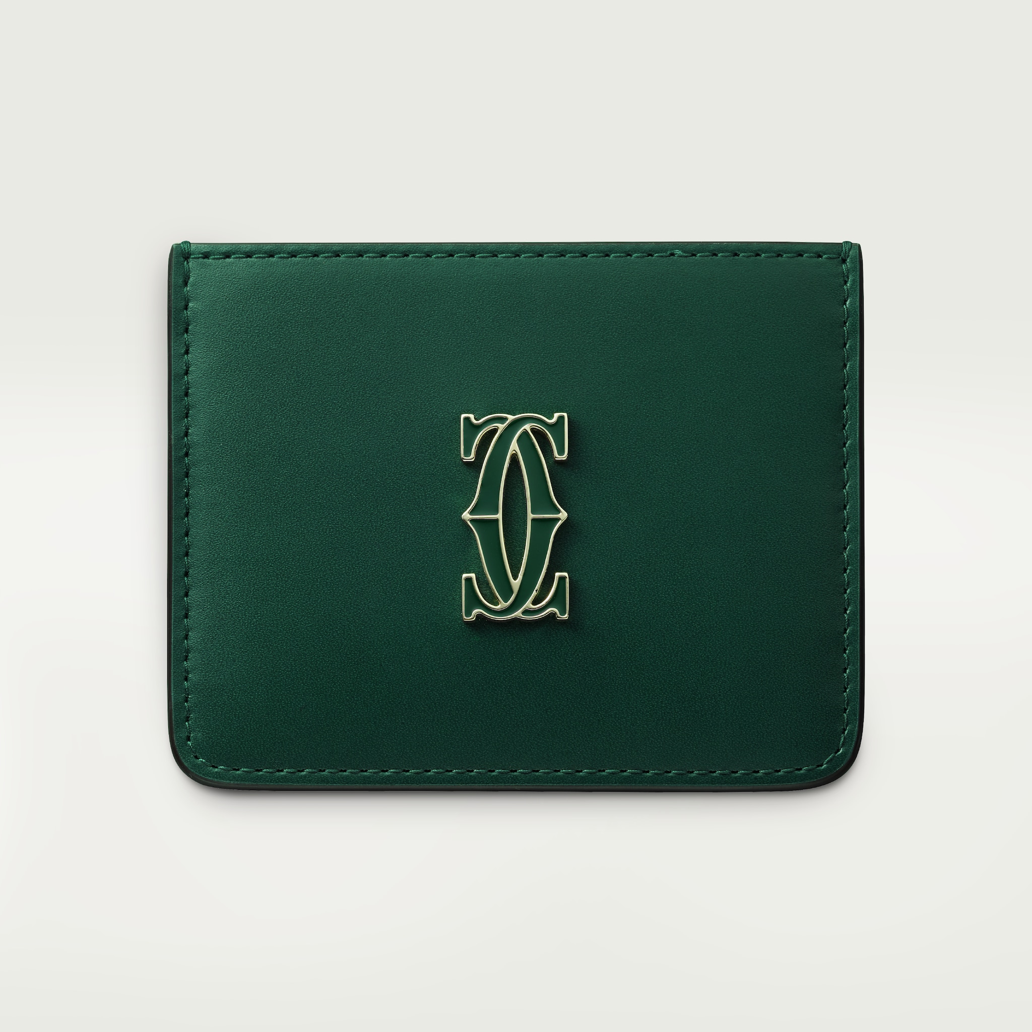C de Cartier单卡片夹深绿色小牛皮，镀金和深绿色珐琅饰面