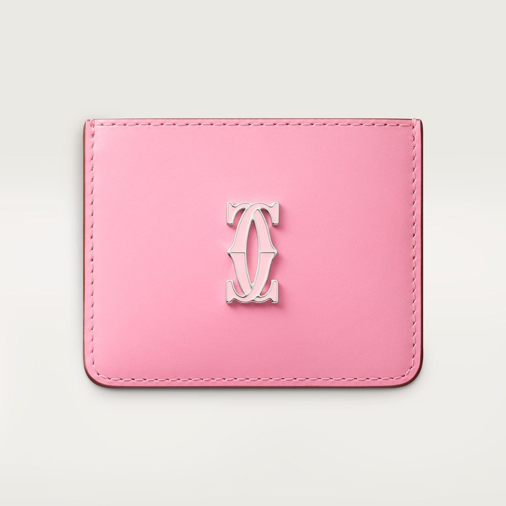 C de Cartier单卡片夹粉色/淡粉色双色小牛皮，镀钯和淡粉色珐琅饰面
