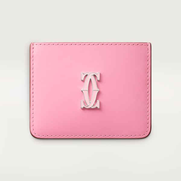 C de Cartier单卡片夹 粉色/淡粉色双色小牛皮，镀钯和淡粉色珐琅饰面