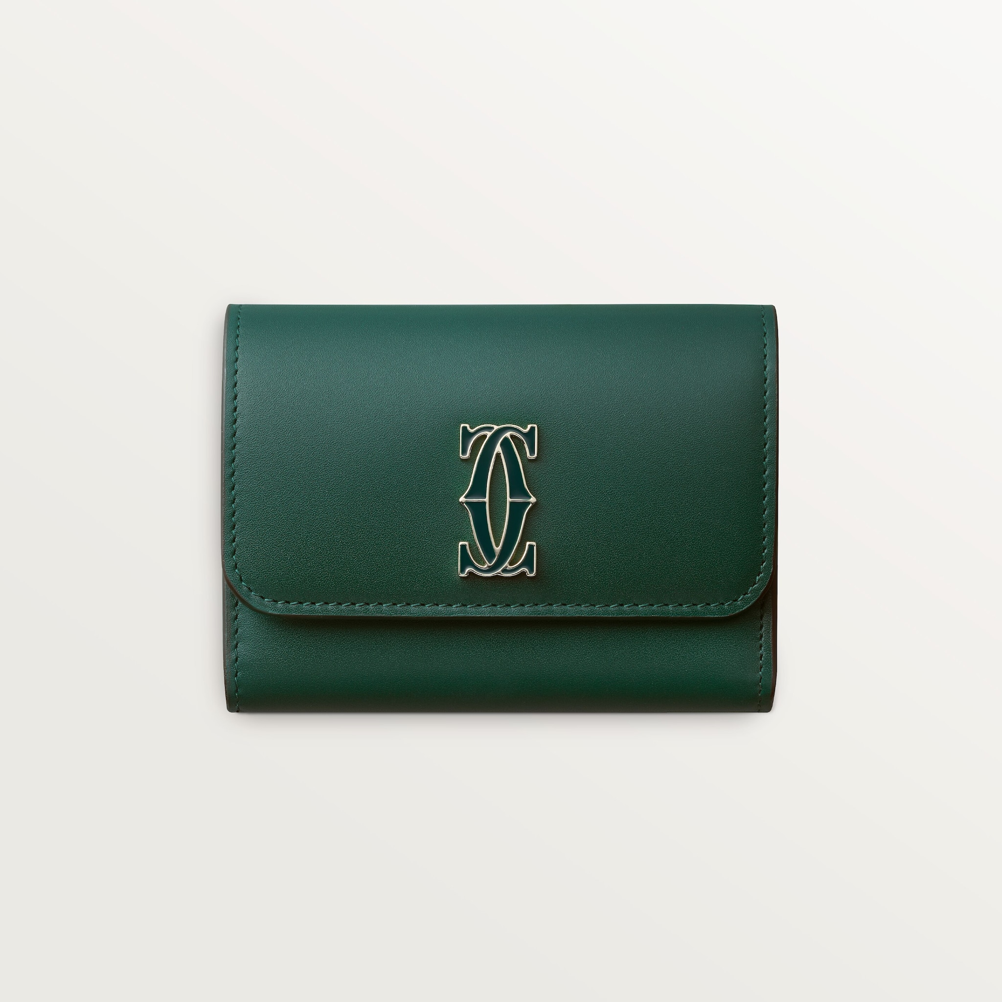 迷你皮夹，C de Cartier系列深绿色小牛皮，镀金和深绿色珐琅饰面
