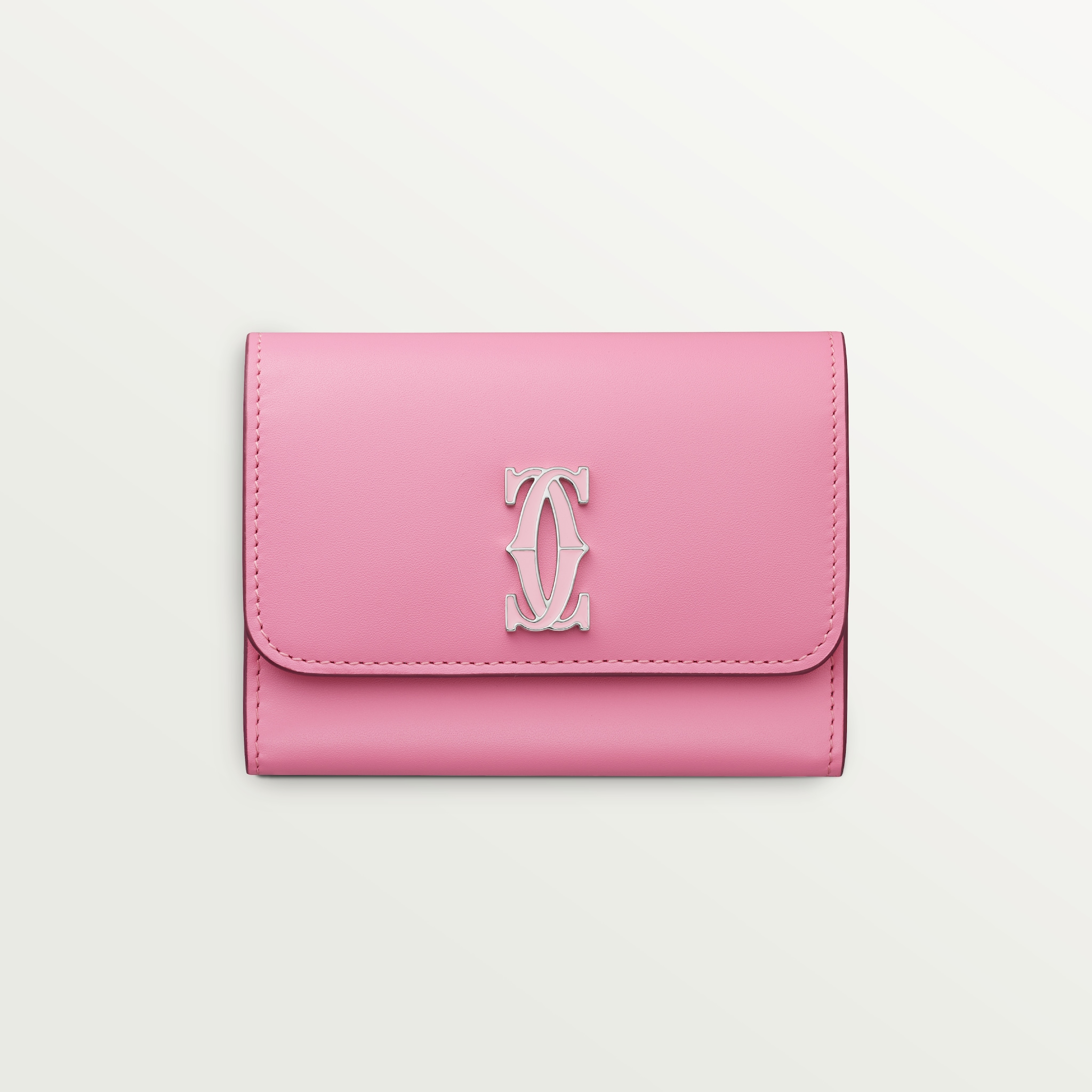 迷你皮夹，C de Cartier系列粉色/淡粉色双色小牛皮，镀钯和淡粉色珐琅饰面