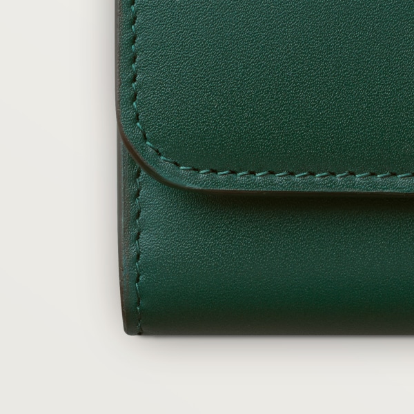 迷你皮夹，C de Cartier系列 深绿色小牛皮，镀金和深绿色珐琅饰面