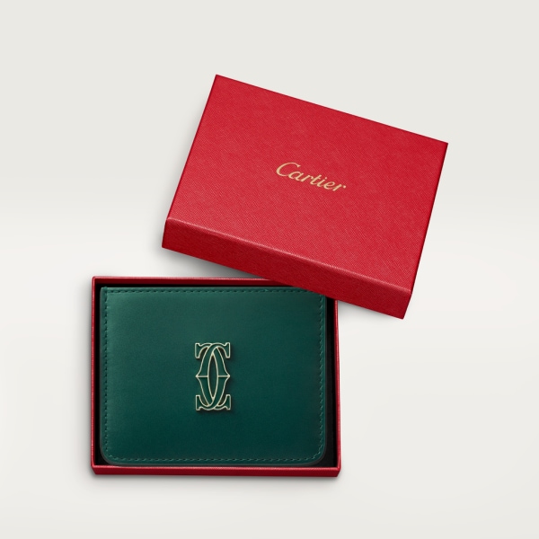C de Cartier单卡片夹 深绿色小牛皮，镀金和深绿色珐琅饰面