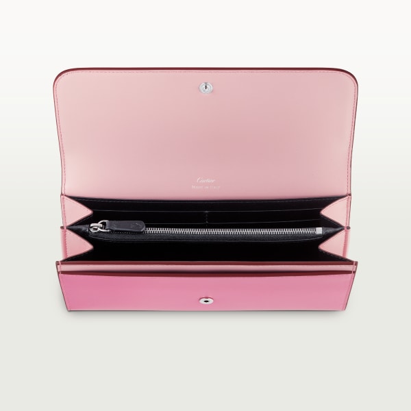 International wallet with flap, C de Cartier Two-tone pink/pale pink calfskin, palladium and pale pink enamel finish