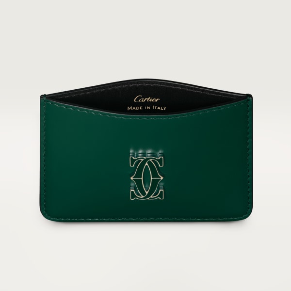 C de Cartier单卡片夹 深绿色小牛皮，镀金和深绿色珐琅饰面