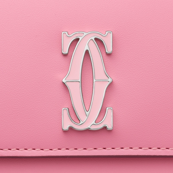 迷你皮夹，C de Cartier系列 粉色/淡粉色双色小牛皮，镀钯和淡粉色珐琅饰面