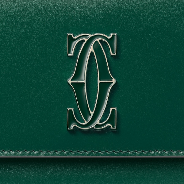 C de Cartier翻盖通用型皮夹 深绿色小牛皮，镀金和深绿色珐琅饰面