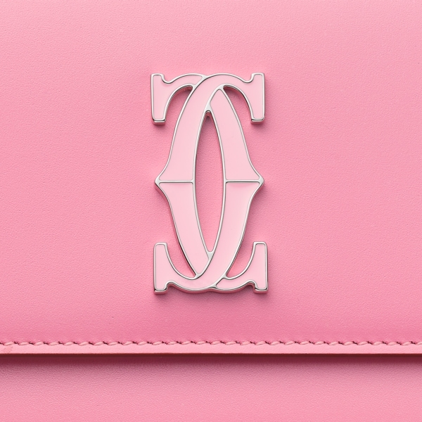 C de Cartier翻盖通用型皮夹 粉色/淡粉色双色小牛皮，镀钯和淡粉色珐琅饰面