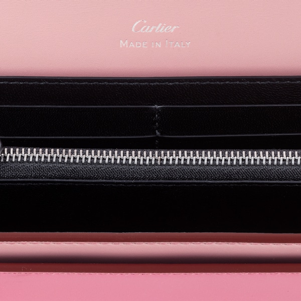 C de Cartier翻盖通用型皮夹 粉色/淡粉色双色小牛皮，镀钯和淡粉色珐琅饰面