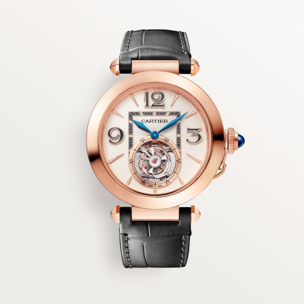 Pasha de Cartier watch 41 mm, hand-wound mechanical movement, rose gold, 2 interchangeable leather straps