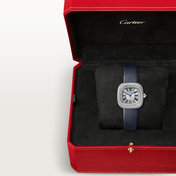 Coussin de Cartier腕表 小号表款，石英机芯，镀铑白金，钻石，皮表带