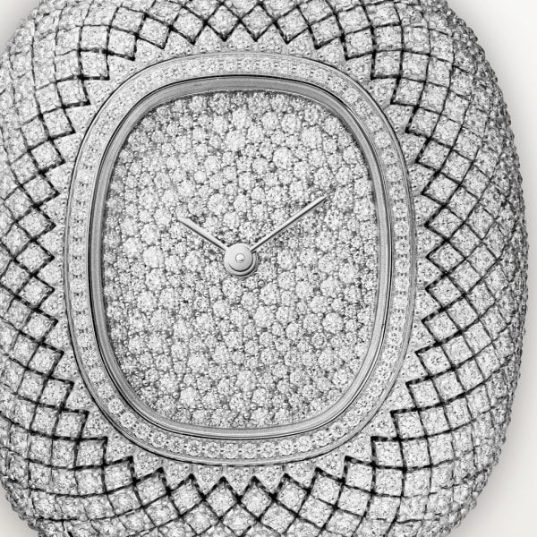 Coussin de Cartier watch Medium model, quartz movement, rhodium-finish white gold, diamonds, leather