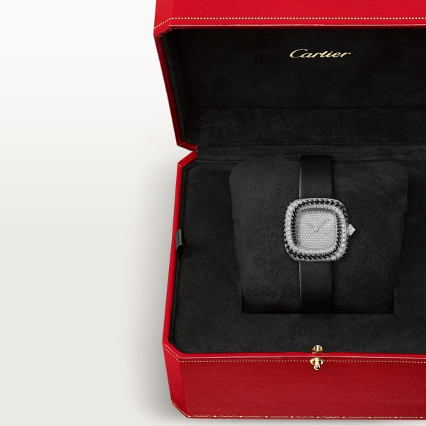 Coussin de Cartier腕表 小号表款，石英机芯，镀铑白金，钻石，尖晶石，皮表带