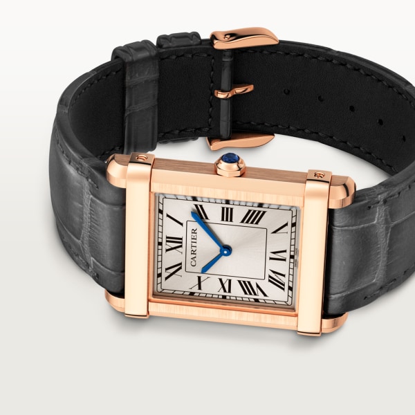 Tank Chinoise watch Large model, hand-wound mechanical movement, rose gold, leather