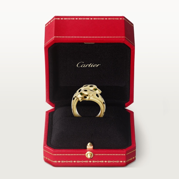 Panthère de Cartier ring Yellow gold, onyx, lacquer, tsavorite garnets