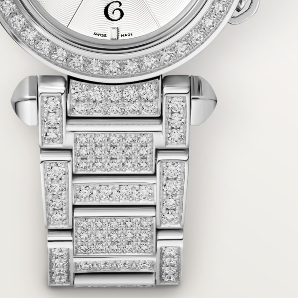 Pasha de Cartier腕表 30毫米表款，高效率石英机芯，白金，钻石