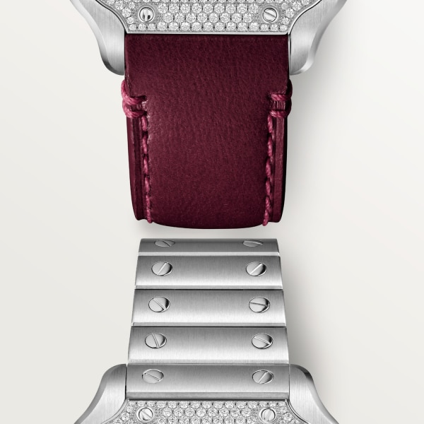Santos de Cartier腕表 中号表款，自动上链机械机芯，精钢镶钻，可替换式金属表链和皮表带