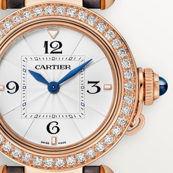 Pasha de Cartier腕表 30毫米表款，高效率石英机芯，玫瑰金，钻石，可替换式皮表带