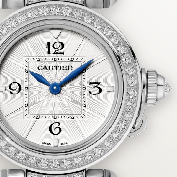 Pasha de Cartier腕表 30毫米表款，高效率石英机芯，白金，钻石