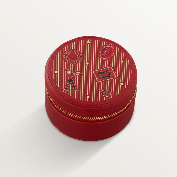 Diabolo de Cartier jewellery case, XS model Red calfskin, gold finish