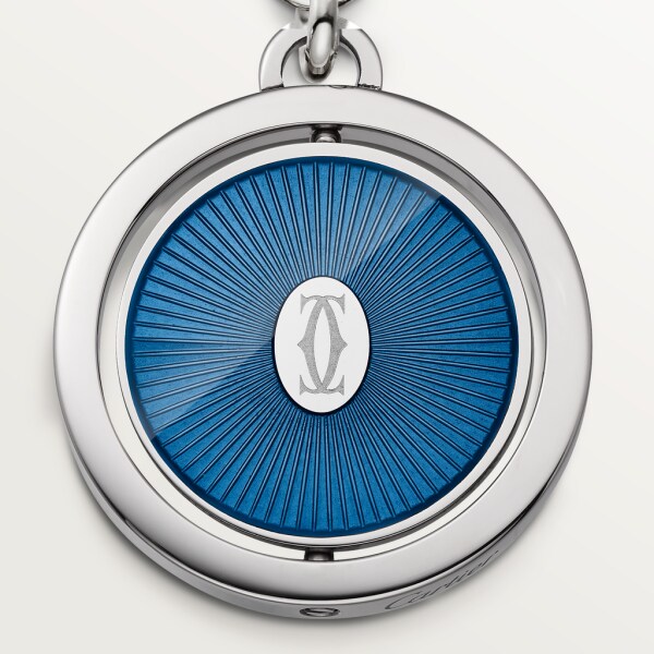 Double C de Cartier标识装饰钥匙圈 精钢，蓝色亮漆