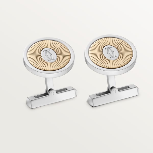 Double C de Cartier logo cufflinks with gold and silver Sunray motif Yellow gold, sterling silver, palladium finish