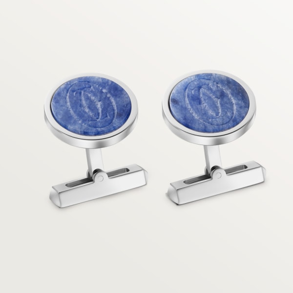 Double C de Cartier logo cufflinks with engraved sodalite Sterling silver, palladium finish, sodalite