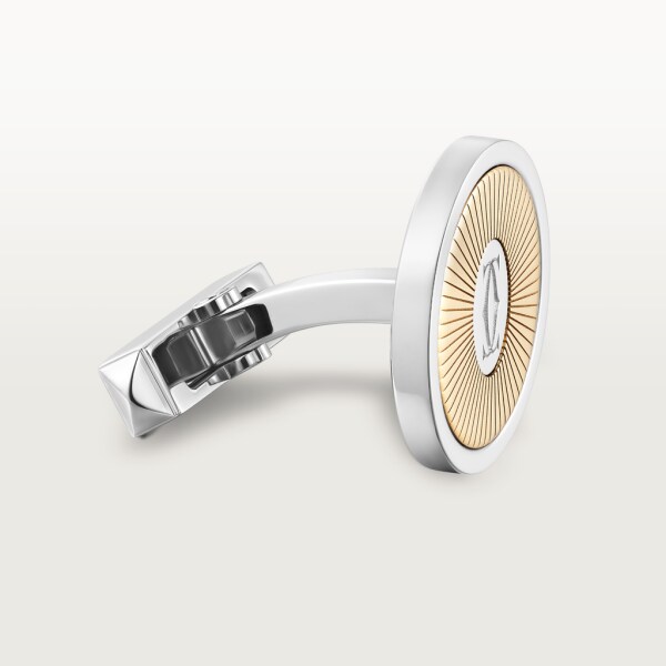 Double C de Cartier logo cufflinks with gold and silver Sunray motif Yellow gold, sterling silver, palladium finish