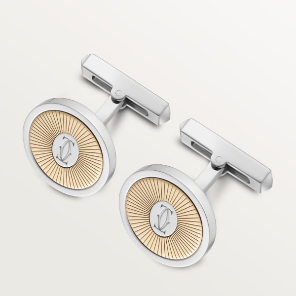 Double C de Cartier logo cufflinks with gold and silver Sunray motif Yellow gold, sterling silver, palladium finish