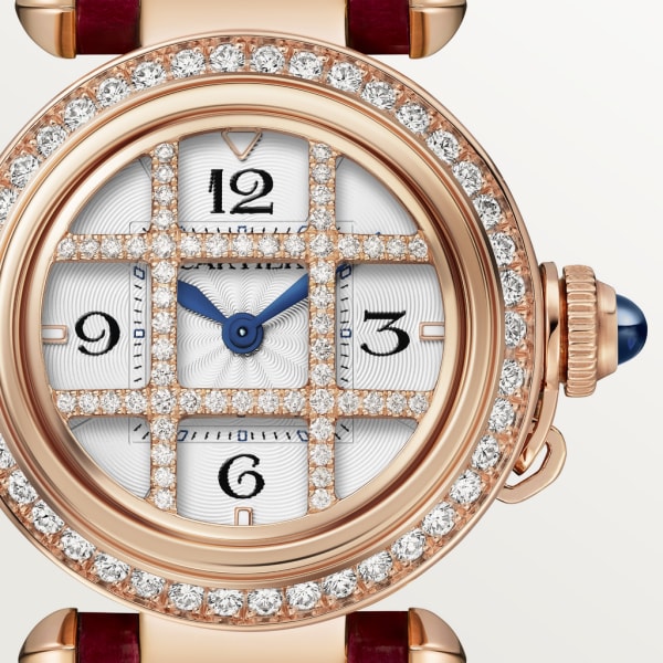 Pasha de Cartier watch 30 mm, quartz movement, rose gold, diamonds, interchangeable leather straps