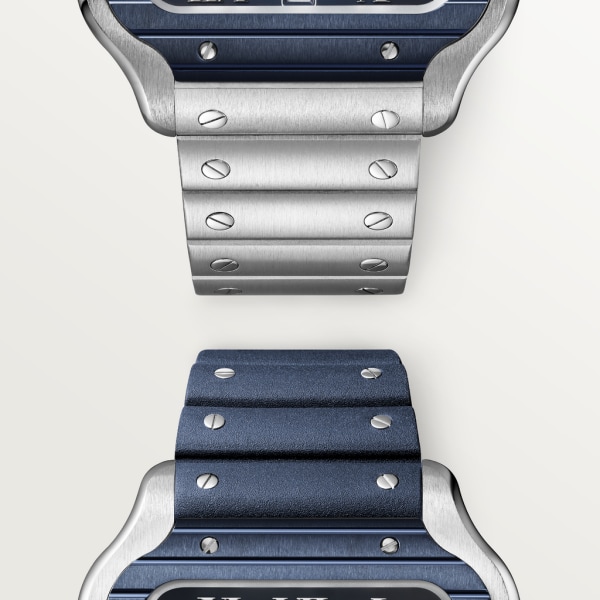Santos de Cartier腕表 大号表款，自动上链机械机芯，精钢，PVD涂层，可替换式金属表链和橡胶表带