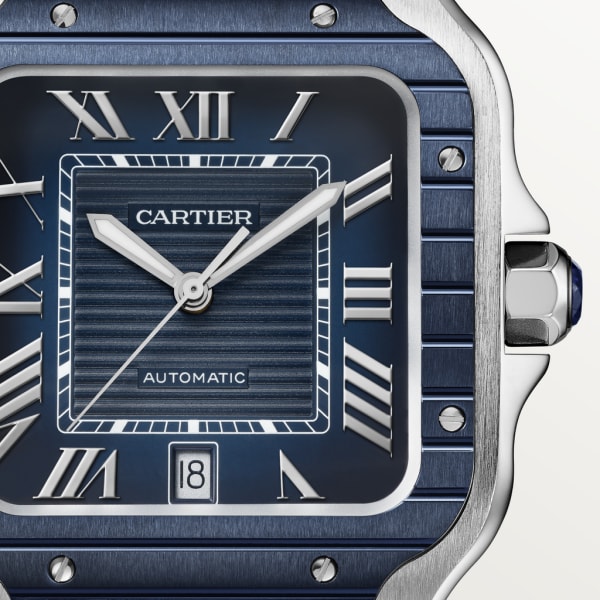 Santos de Cartier腕表 大号表款，自动上链机械机芯，精钢，PVD涂层，可替换式金属表链和橡胶表带