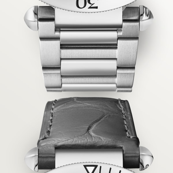 Pasha de Cartier腕表 41 毫米，计时码表，自动上链机械机芯，精钢，深灰色表盘，可替换式金属表链与皮表带