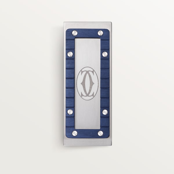 Santos de Cartier money clip Stainless steel, striated metal covered with blue PVD