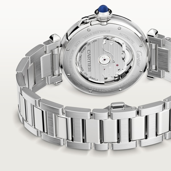 Pasha de Cartier腕表 41 毫米，自动上链机械机芯，精钢，深灰色表盘，可替换式金属表链与皮表带