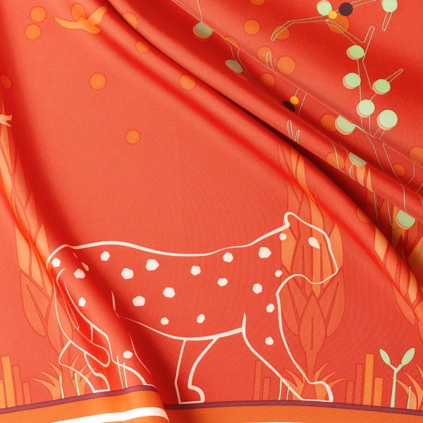 猎豹花园图案方巾 90 橙色斜纹真丝