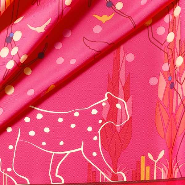 猎豹花园图案方巾 90 紫红色斜纹真丝