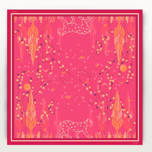 猎豹花园图案方巾 90 紫红色斜纹真丝