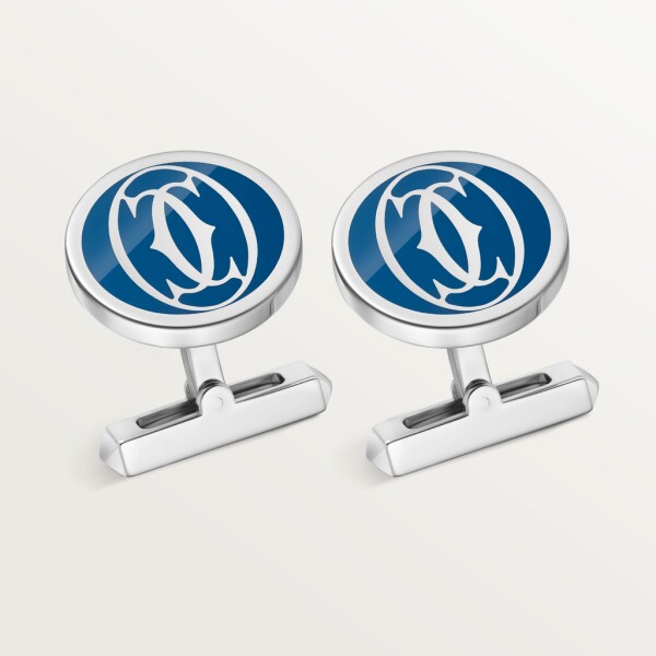 Double C de Cartier logo cufflinks with blue lacquer Sterling silver, palladium finish, blue lacquer