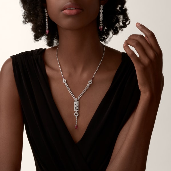 Panthère de Cartier necklace White gold, onyx, rubellite, emeralds, diamonds.