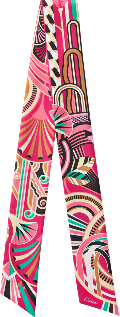猎豹装饰艺术风格Bandeau细丝巾紫红色和珊瑚粉色斜纹真丝