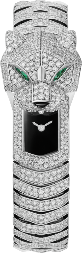 La Panthère de Cartier卡地亚猎豹腕表 38.2毫米表款，石英机芯，镀铑白金，钻石，金属表链