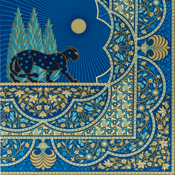 猎豹蔓藤图案披肩 140厘米 蓝色真丝和羊绒