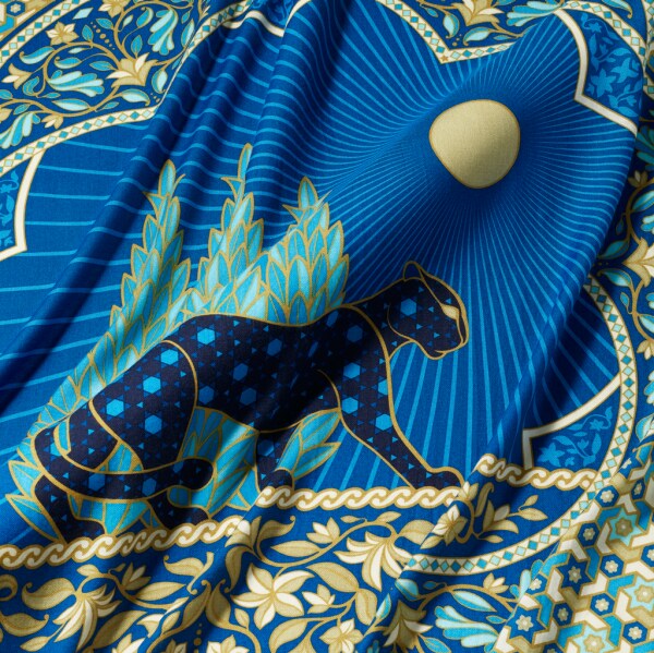 猎豹蔓藤图案披肩 140厘米 蓝色真丝和羊绒