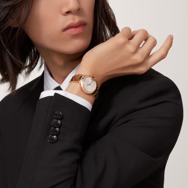 Ballon Bleu de Cartier watch 33 mm, automatic mechanical movement, rose gold, diamonds