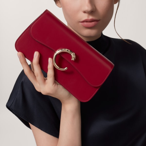 Mini chain bag, Panthère de Cartier Cherry red calfskin, gold and black enamel finish